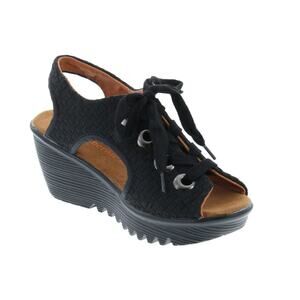 Bernie Mev Marcelo Lace Up Sandal Women 9/39 Black Boho Woven 2.75" Wedge NWOB
